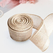Burlap Wired Ribbon, 2 Inch x 5.5 Yard, Wired Edge Ribbon for Big Bow, Wreath, Tree Decoration, Outdoor Decoration