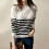 Women's Black & White Stripe Knit Pullover Sweater 2