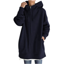 Cappotto invernale isolante da donna, tinta unita, con cappuccio, cerniera, maniche lunghe, felpa, cappotto lungo con tasche in offerta