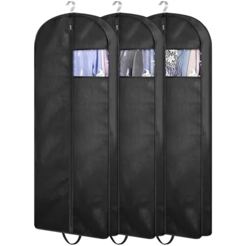 Conjunto de 3 capas para ternos com alças, medindo 54 polegadas (137 cm), com reforço lateral, ideais para guardar roupas no armário e viajar.