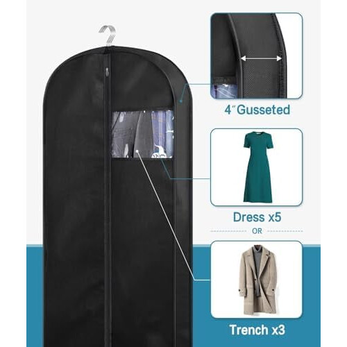 Conjunto de 3 capas para ternos com alças, medindo 54 polegadas (137 cm), com reforço lateral, ideais para guardar roupas no armário e viajar. 1