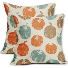 Pompoen herfst kussenhoezen 20x20 bruin oranje lichtblauw