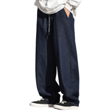 Mens Jeans For Men's Casual Denim Pants Leg Pleated Design Jeans Waist Rope Loose Pants Trousers Regular Fit Jeans