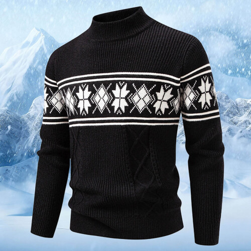 Pull de Noël pour homme en maille jacquard, manches longues 1