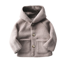 Manteau polaire d'hiver pour petits garçons et filles 2025, couleur unie, mignon, épais et chaud, à capuche et boutons, gris, 2-3 ans