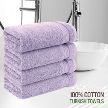 Serviettes de toilette pour salle de bain, lot de 4, 100 % coton lilas turc