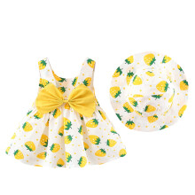 Mädchen-Tankkleid mit Blumenmuster, Sommerkleid (0-3 Jahre), Erdbeermuster, ärmellos, mit passendem Hut, gelb