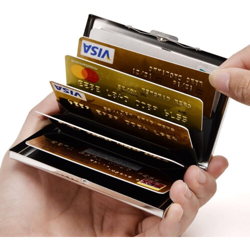 Θήκη πιστωτικής κάρτας RFID από ανοξείδωτο ατσάλι, μεταλλικό πορτοφόλι, για άνδρες 1