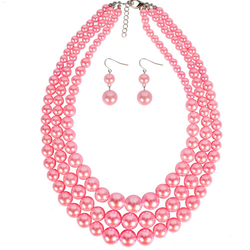 Collar de perlas de moda para mujer, exagerado, con múltiples capas y clavícula, color rosa.