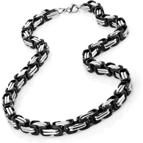 Colar masculino em aço inoxidável com corrente preta, estilo mecânico impressionante (18, 21, 23 polegadas).