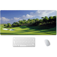 Alfombrilla de ratón XXL para juegos, 90 x 40 cm, base antideslizante, borde cosido, compatible con todos los ratones – Diseño de campo de golf