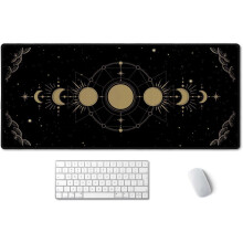 Alfombrilla de escritorio con fases lunares XXL (90 x 40 cm) con diseño de estrellas lunares doradas