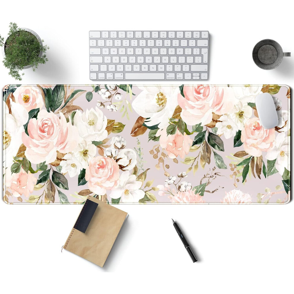Floral Keyboard Pad & Xl Mouse Pad 31.5X11.8 In, Stitched Edge, Compatible With Pc Gaming Desk Pink 9558633730838