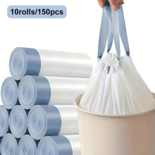 Sacs poubelle de 14 gallons - Petits sacs poubelle à cordon pour salle de bain, cuisine, chambre, bureau, lot de 150 (Version améliorée - Faciles