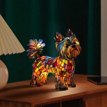 Lámpara de noche con forma de perro de resina teñida BiFandian: linda lámpara de mesa LED con luz cálida, compatible con la decoración del hogar