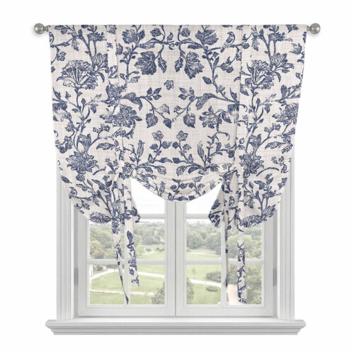 Blommiga knytgardiner polyester 132x112 cm