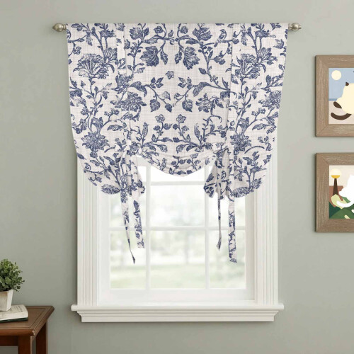 Blommiga knytgardiner polyester 132x112 cm 2