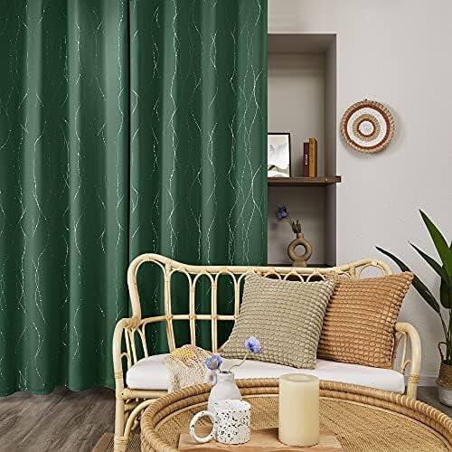 Gröna metalliska mörkläggningsgardiner 100 % polyester 2