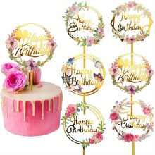 Gouden bloemvormige acryl taarttoppers (6 stuks)
