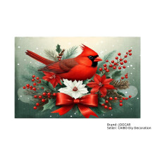 Christmas Cardinal and Poinsettia Design Linen Table Mats Set of 4 for Home Kitchen Table Decor 12x18 inch