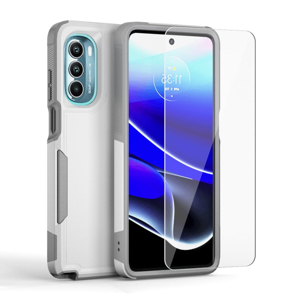 Xhy Moto G Stylus 5G 2022 Case With Screen Protector Â Military-Grade Double-Layer, Shock/Drop Resistant, Detachable Tpu Â White/Grey 9485826269007