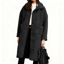 Kukoosong Damen-Wintermantel aus Wolle, lässiger, einreihiger Cabanmantel mit Reverskragen, eleganter, einfarbiger Wollmischmantel