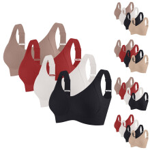 Set van 4 draadloze sportbeha's voor dames – Lichte ondersteuning, naadloos, comfortabel voor ontspanning en activiteiten met lage impact – Bruin