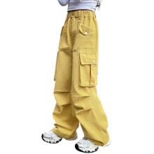 Ediodpoh Girls Cargo Pants, Loose Fit & Stretchable, Comfortable Everyday Wear for Ages 5–13, Machine Washable, Yellow, Compatible with Kids' Play