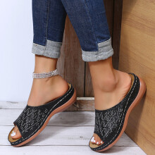 Sandali con zeppa da donna, pantofole estive casual con intagli, scarpe comode con suola spessa alla moda per attività all'aperto, spiaggia, vacanze