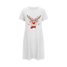 Damespyjama met schattige kerstprint, ronde hals en korte mouwen in grote maten | Feestelijke pyjama | Zachte polyester-spandex | S-2XL