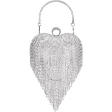 Bolsa feminina com pingente de coração cravejado de strass, carteira de mão para eventos formais como casamentos, coquetéis, formaturas e baladas.