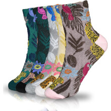 5 paar damessokken van katoen met bloemenprint in vintage-stijl, enkelsokken met ruches, warme, casual sokken