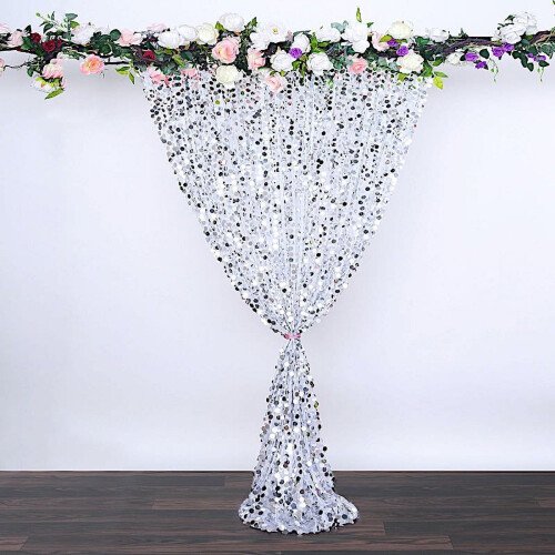 BalsaCircle 8feet x 8feet Ασημένια Μεγάλη Κουρτίνα με Παγέτες Payette για Διακοσμήσεις 1