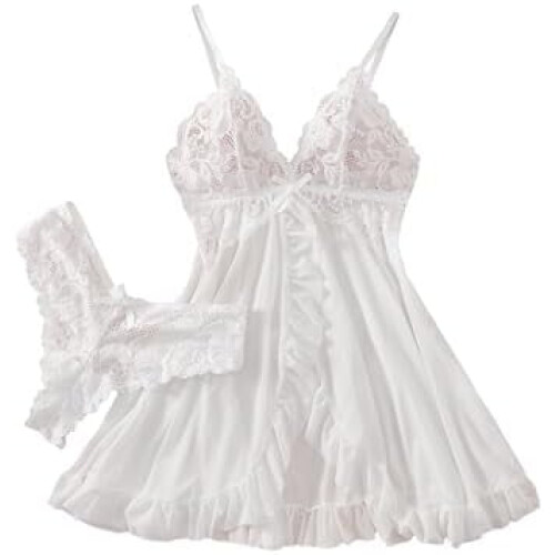 Σέξι φόρεμα Babydoll με ανοιχτό μπροστινό μέρος, βολάν, διάφανο πλέγμα, δαντέλα, χωρίς