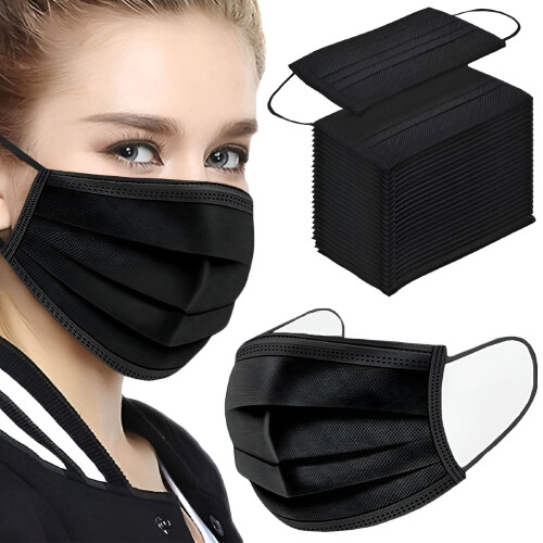 100-pak 3-lags sorte engangs ansigtsmasker