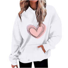Dam Alla hjärtans dag grafisk pulloverhuva långärmad casual fleece sweatshirt loungewear topp