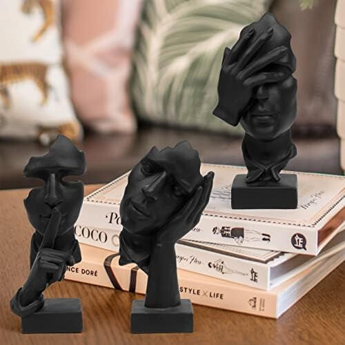 Thinker Statue Resin Sculpture Black 7.8 x 4.1 in 1