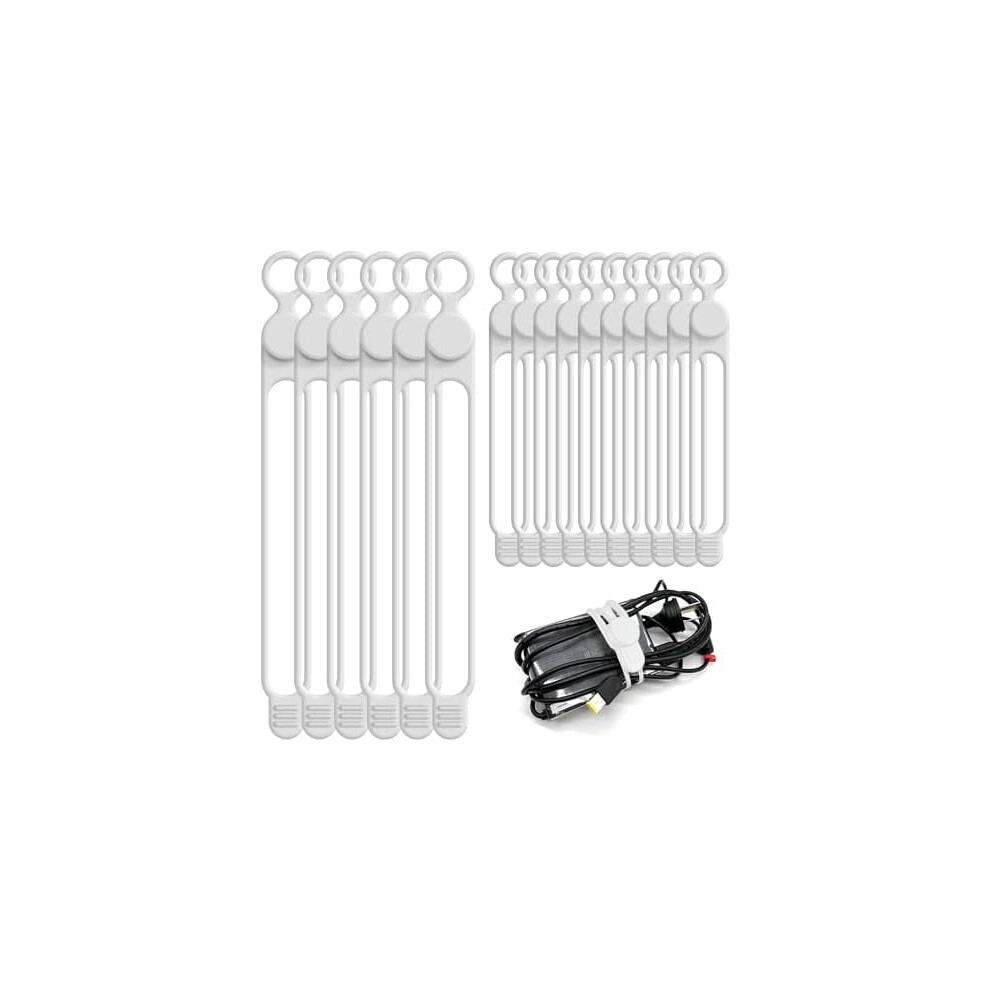 Silicone Cable Ties (16Pcs, 4.2" & 7.1") Â Reusable Cord Organizer For Home, Office, Kitchen, School, Travel Â White 9193271580355