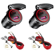 2X PD Type C USB Car Charger and QC 3.0 Quick Charger 12V Power Outlet Socket with /Off for Motorcycle RV ATV