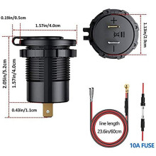2X PD Type C USB Car Charger and QC 3.0 Quick Charger 12V Power Outlet Socket with /Off for Motorcycle RV ATV