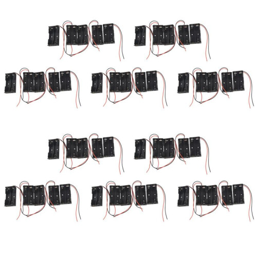 50 Pcs 2 x 1.5V AA Battery Holder Case Box Black W Wire Leads