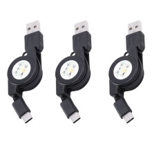 3X USB Tipo C USB 3.1 Cable Retráctil Cargador de Carga Tipo-C Cable USB-C Negro
