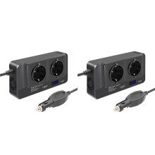 2X 200W Inverter, Voltage Converter 12V to 220V with Display LCD, 2 Sockets and 4 USB Car Chargers (EU Plug)