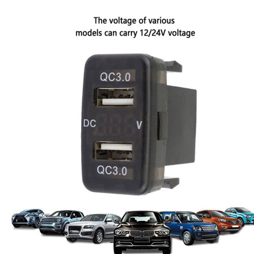 2X Car Dual USB3.0 Fast Charge con Display Voltmetro Caricabatteria da Auto Nero E Rosso per 1