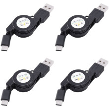 4X USB Type C USB 3.1 Retractable Cable Charger Charging Type-C USB-C Cable Black