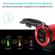 3X Quick Charge 3.0 USB Charger Socket,12V/24V Dual USB Car Power Outlet Waterproof Cigarette Lighter with LED Voltmeter