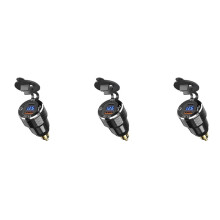 3X PD 3.0 Type C USB Fast Charger Din to USB & 18W QC 3.0 Power Outlet with Voltmeter for 12V-24V Motorcycle