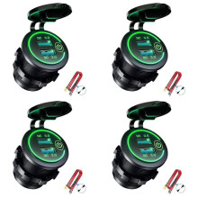 4X QC 3.0 Double Prise de Chargeur USB, Prise USB Étanche 12 V/24 V avec Interrupteur Tactile pour Voiture, Marine, Bateau, Camping-Car, Moto, Vert