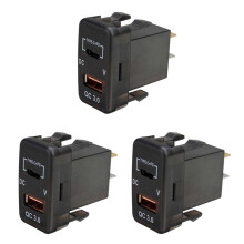 3X Car Fast Charger Adapter QC3.0 Dual USB Quick Charger Socket with Voltmeter for Land Hilux Prado