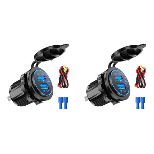 2X QC3.0 Quick Charge Socket Car Charger Dual USB 12V-24V-Cigarette-Lighter with Swith Touch  for  Charge